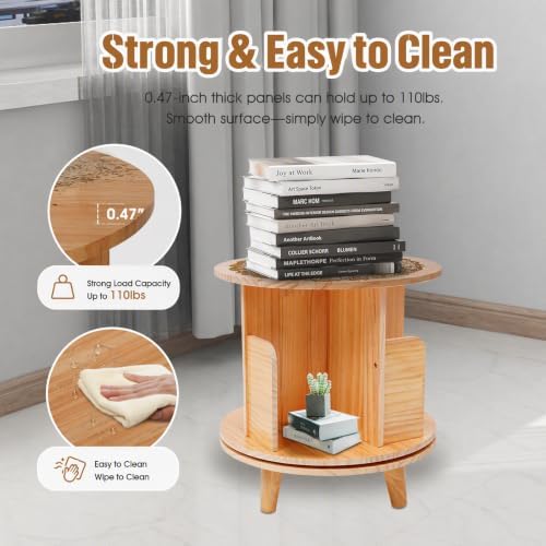 Rotating Bookshelf,Revolving Bookcase,Stackable Bookshelf Organizer, Swivel Bookcase Round Bookshelf, Book Shelf for Bed