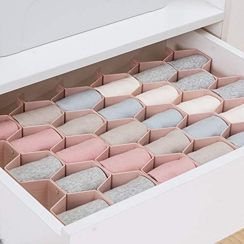 Poeland Drawer Divider Organizer Adjustable DIY Grid Honeycomb Drawer Divider for Underwear Belt Scarf Socks Pink 2 Pack