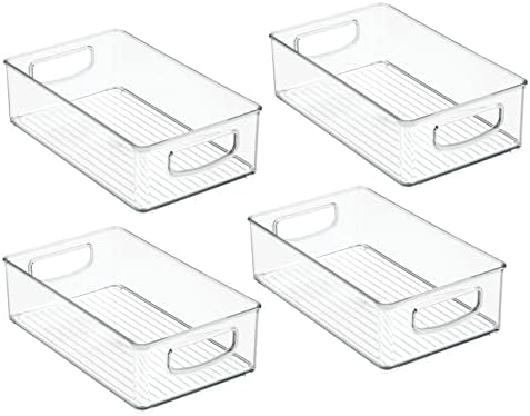 mDesign Kitchen Cabinet and Pantry Storage Organizer Bins - Pack of 4, Shallow, Clear