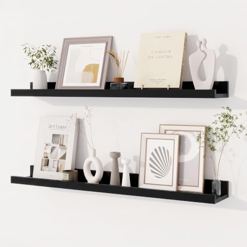 Dreamland Picture Ledge Shelf for Wall, Floating Shelves Set of 2,30 inch Long Floating Shelves with Lip for Living Room,Bedroom,Bathroom,Kitchen,Black