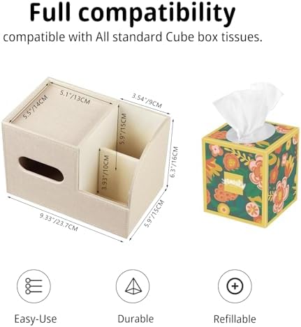 PU Leather Square Tissue Box Cover with Storage Tray,Cube Tissue Box Holder