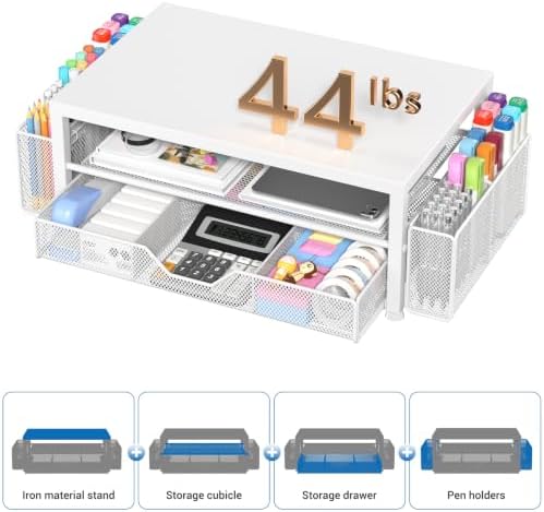 OPNICE Desk Organizers and Accessories, Computer Monitor Stand Riser with Drawer and 2 Pen Holders, Printer & Laptop Sta