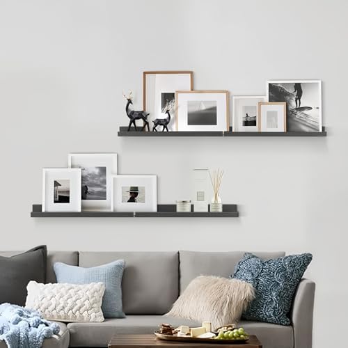 24 Inch Black Picture Ledge Shelf, Floating Photo Wall Shelves with Lip