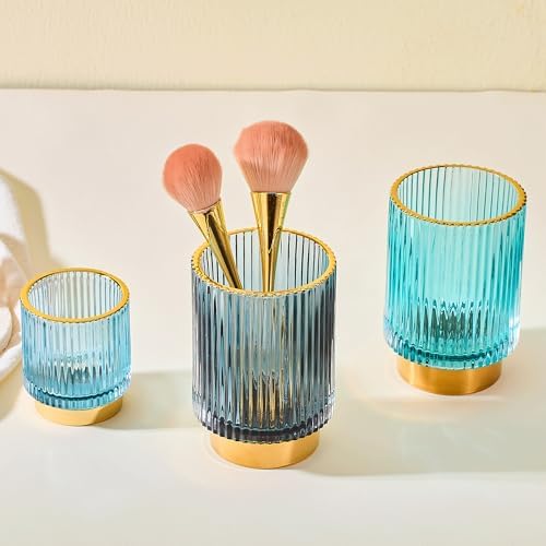 Makeup Brush Holder Organizer,Toothbrush Holders,Desk Pen Pencil Holder,Multifunctional Vintage Glass Brush Cup(A3-17-US