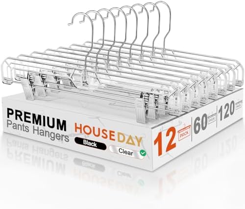 HOUSE DAY Clear Pants Hangers with Clips 12 Pack, Plastic Skirt Hangers