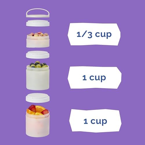 Whiskware Solid Snack Containers, 3 Stackable Snack Cups, Green/Purple