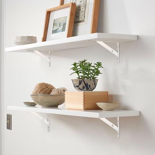 8Pcs White Heavy Duty L Floating Shelf Brackets,Wall Mount Supports 3.7x6in