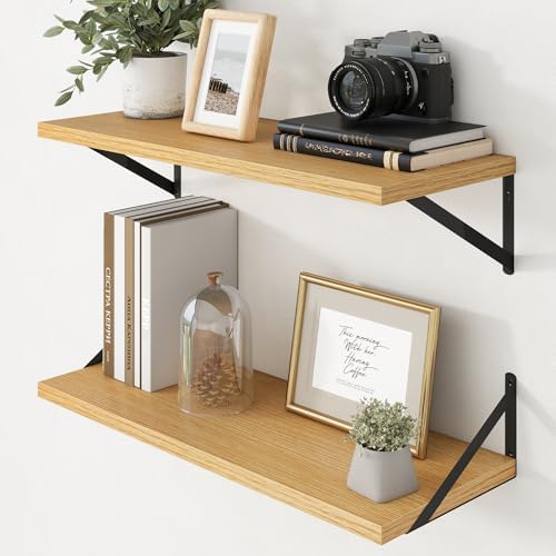 Axeman Deep Floating Shelves - 30 Inch Floating Shelves Set of 2-12 Inch Deep Oak Wall Shelves for Living Room Bathroom 