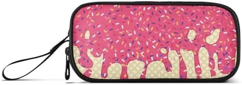 Red Ice Cream Print Pencil Case Box Boys Girls Large Pencil Pouch Zipper Compartments Big Capacity Stationery Pen Bag Organizer for Kids Teens Adults School Office