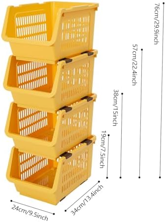 4 Pcs Stackable Storage Baskets, Compact Rolling Storage Baskets Set, Small Stackable Organizer Bins for Kitchen Bedroom