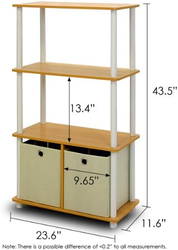 Furinno GO GREEN Storage Shelf, 4-Tier Storage Rack with Bins, Book Shelf, Display Rack, with Storage Bins, for Organiza