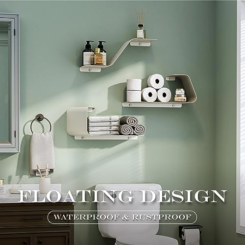 Sttoraboks Floating Shelves - Set of 3 Wall Mounted Metal Shelves with Unique Design for Wall Storage, Book Shelf, Displ