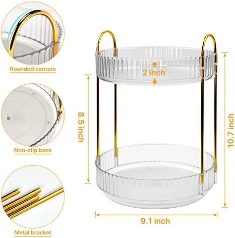 360 Spinning Makeup Organizer, Rotating Bathroom Makeup Holder Rack, Large Capacity Cosmetic Carousel Storage with 2 Tie