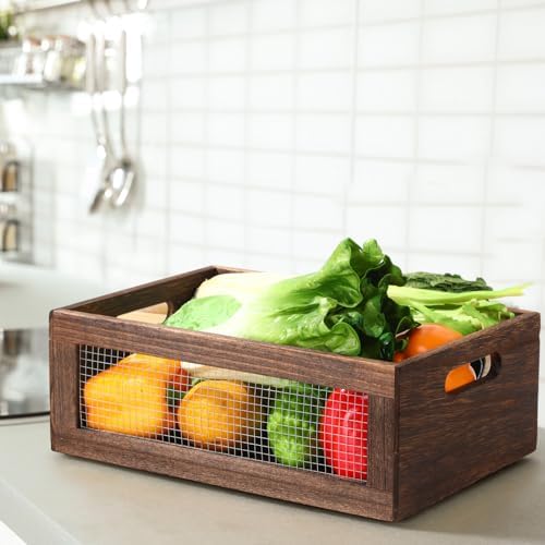 FillTouch 4 Pcs Wooden Nesting Countertop Baskets, Dark Brown, Large