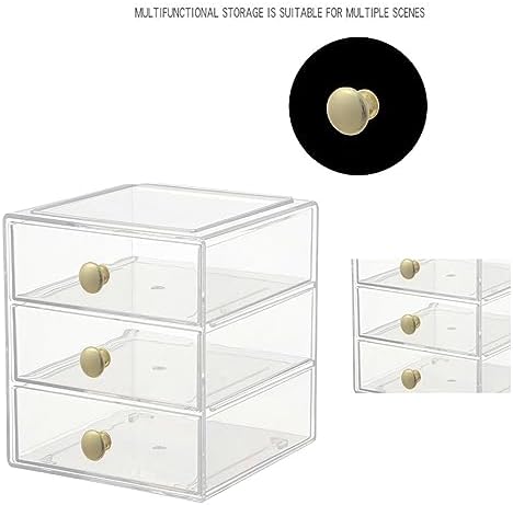 AJIODA Makeup Drawer Organizer Box with 3 Drawers, Acrylic Cosmetic Display Case Vanity Organizer Jewelry Storage Box St
