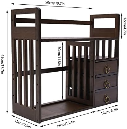 Bamboo Desk Book Shelf,Desktop Bookshelf Storage Rack Tabletop Standing Organizer Bookshelf with 3 Drawers,Freestanding 