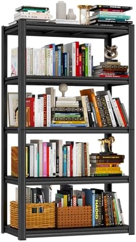 Metal Bookshelf, 5 Tier Adjustable Bookcase with Bolt-Free Storage Shelves
