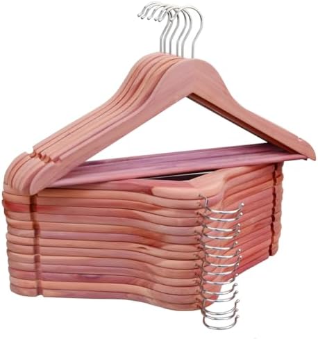 20 Pack -Natural Aromatic Cedar Wood Hangers with Shoulder Grooves, 360-Degree Flexible Hook, Solid Wooden Coat Suit, Shirt Hangers, Natural Cedar Wood Finish. (Pack of 20)