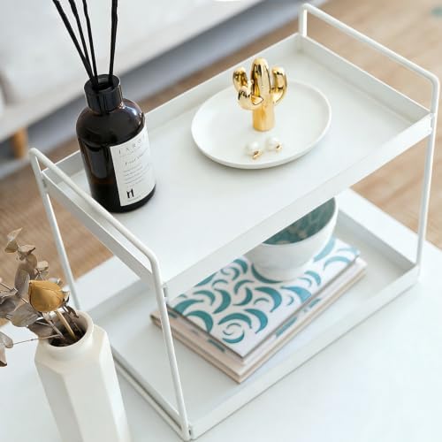 2 Tier Bathroom Counter Organizer, Vanity Storage Shelf, White