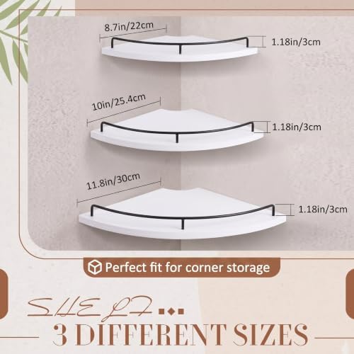 Novabright Corner Floating Shelf Set of 3 White & Black Wood 9/10/12 in
