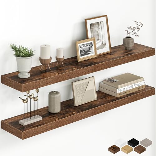 40 Inch Floating Shelves for Wall, Wood Wall Mounted Deep Storage Shelves with Invisible Brackets, Long Decorative Displ