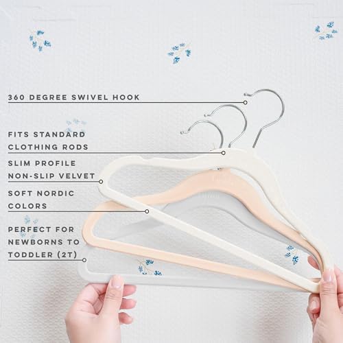 3 Sprouts Velvet Baby Hangers, Non Slip Slim, Cream/Gray/Hazelnut, 30 Pack