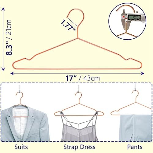 Amber Home 20 Pack Rose Gold Strong Metal Hangers, Copper Clothes Hangers