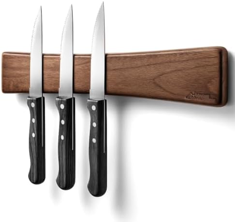 10 Inch Acacia Wood Magnetic Knife Holder with Multipurpose Use, Magnetic Knife Holders for Kitchen, Wooden Knife Rack, 