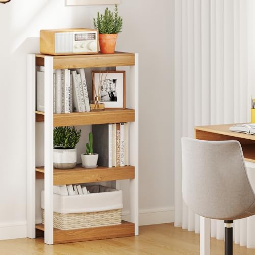 Giantex 4-Tier Bookshelf, Wooden Bookcase with Dual Anti-Tipping Kits, Freestanding Shelving Unit, Modern Storage Organi