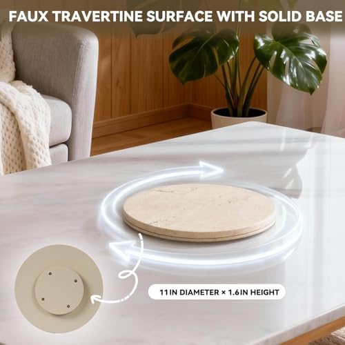 Faux Travertine Lazy Susan, 11.5" Rotating Round Serving Tray for Kitchen Countertop, Dining Table or Vanity Organizer