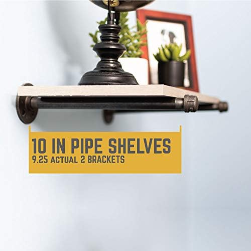 PIPE DECOR Industrial Pipe Shelf Brackets, 10 Inch, 4 Pack – Wall Mounted Double Flange Floating Shelf Brackets, Rustic 