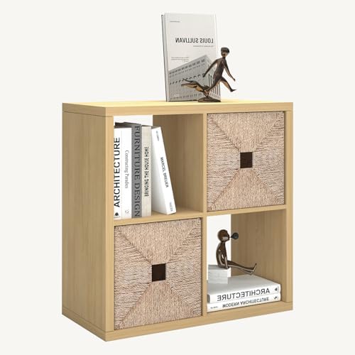 CTESNE【2026 Wooden Thick Frame 4 Cube Storage Organizer Shelf with Anti-Tipping Kits + Reversible Open Back Bookcase, Ho