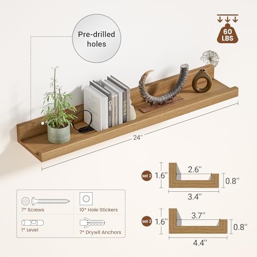Heimlove Picture Ledge Shelf,24 inch Long Floating Shelves for Wall Set of 4,Picture Shelf with Lip for Wall Decor,Livin