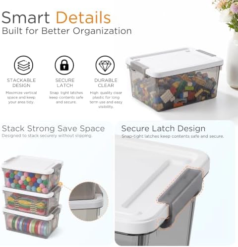 Citylife 10Packs 1.3Qt Small Storage Bins with Lids,Stackable Clear