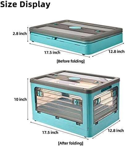 32Qt Plastic Storage Bins with Lid, Collapsible Storage Bins with Wheels, Storage Boxes with 4 Doors, Stackable Storage 