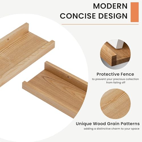 FLYJOE Picture Ledge Shelf, Floating Shelves Set of 2, Solid Ash Wood 72'' Long Large Nursery Book Shelves for Toys Storage, Kids Bookshelf for Living Room Bedroom Decor Books Photo Frames, Natural