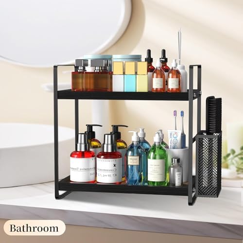LEMIKKLE Bathroom Organizer Countertop, Counter Organizer for Bathroom Decor, Wooden Sink Shelf for Vanity Storage, Make