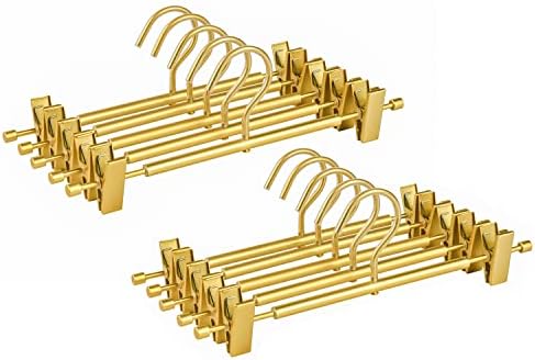 Amber Home 10 Pack Matte Gold Aluminum Pants Hangers, Metal Skirt Hangers