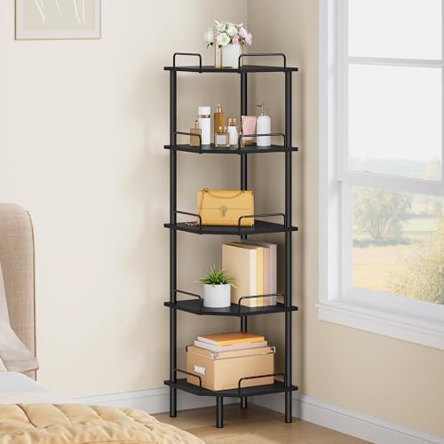 Tajsoon 5 Tier Corner Shelf Stand, Standing Corner Shelf Unit, Black