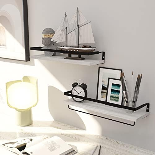 Floating Shelves for Wall, Bathroom Shelves with Towel Bar, Wall Mounted Storage Shelves for Kitchen, Bathroom, Set of 2