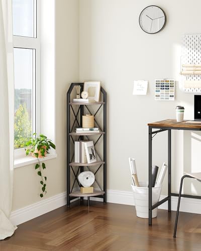 CHOEZON 4-Tier Corner Shelf, Industrial Corner Bookshelf, 47.6" Corner Storage Stand, Plant Stand Display Shelf, Corner 