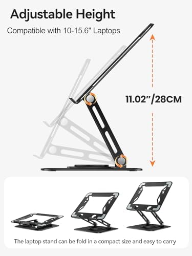 tounee Laptop Stand for Desk, Adjustable Computer Stand Holder with 360° Rotating Base, Ergonomic Laptop Riser Compatibl