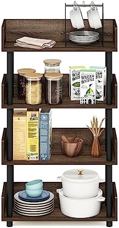 Furinno TURN-N-TUBE 4-Tier Display Shelf, Storage Shelves, Book Shelf, Open Shelves with Rounded Corner Top Edges, for O