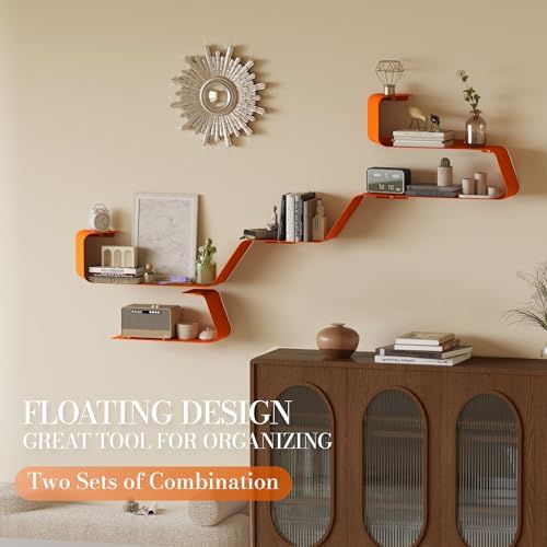 Sttoraboks Floating Wall Shelves Set of 3, Metal Mounted Shelf with Unique Design, Bookshelf for Storage & Display in Ba