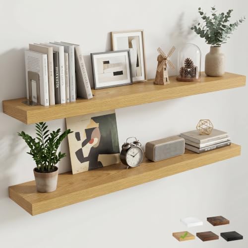 8 inch Deep Floating Shelves for Wall, 48" Wide, Oak Finish, 2-Pack