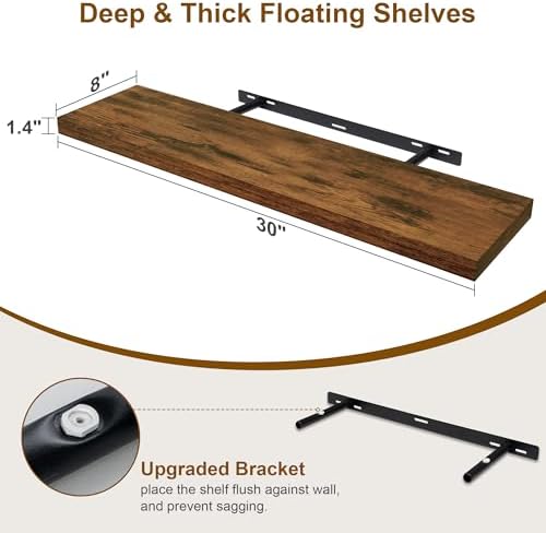 30 Inch Floating Shelves, Rustic Floating Wall Shelves 8 Inch Deep, 30 x 8 Floating Shelves for Home Decor, Deep Storage