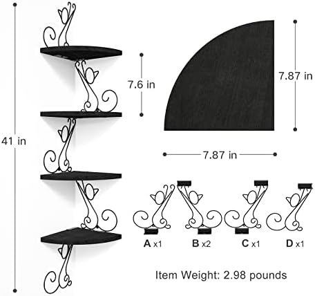Alsonerbay 4-Tier Cat Shaped Corner Floating Shelf Wall Mount, Black