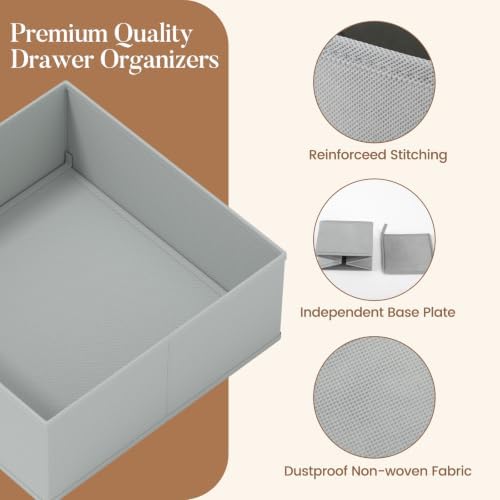 Drawer Organizer Storage for Clothes, Socks, 10 Pack, Grey