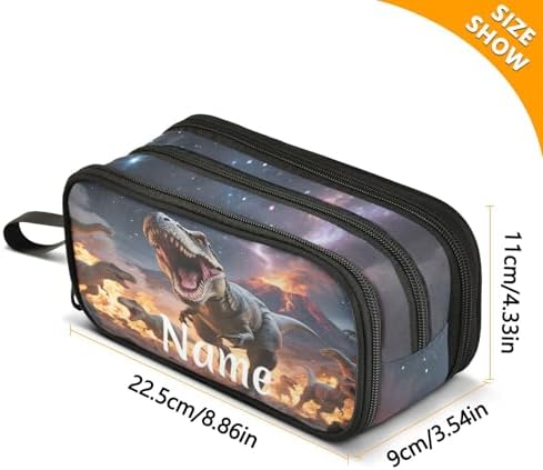 Custom Dinosaurs Roar Pencil Case Box Boys Girls Personalized Name Large Pencil Pouch Stationery Pen Bag Organizer for Kids Adults School Office