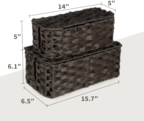2 Pack Handwoven Cable Management Box with Lid, Decorative Cord Organizer for Power Strips, Chargers, TV Wires, Desk, Ho